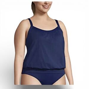 LANDS' END 10 DDD-Cup Chlorine Resistant Blouson Tankini in DEEP SEA NAVY